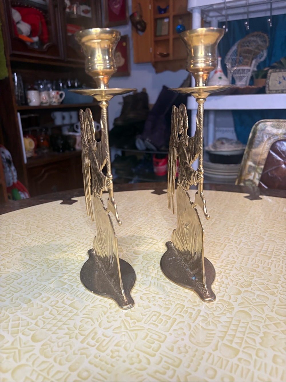 Vintage Brass Angel Pair Candle Holders - Gold Tone - Picture 2 of 8
